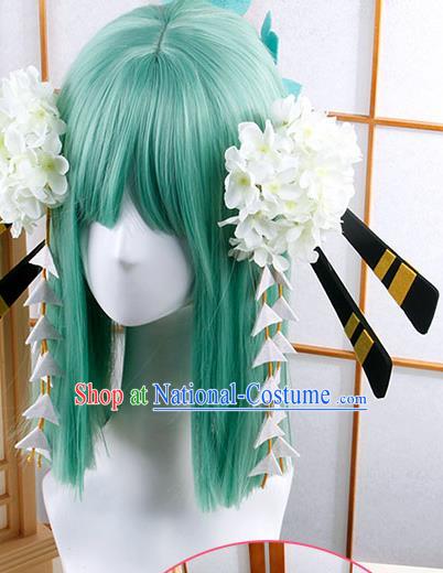 Traditional Japanese Cosplay Geisha Green Wigs and Hair Accessories for Women