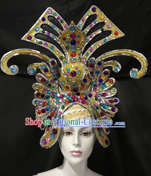 Top Halloween Samba Dance Deluxe Golden Hat Brazilian Rio Carnival Hair Accessories for Women