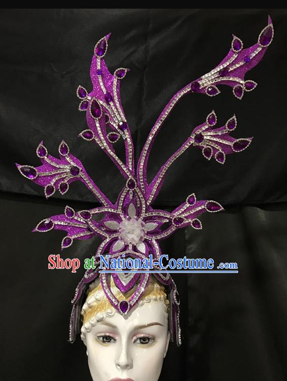 Top Halloween Samba Dance Purple Royal Crown Brazilian Rio Carnival Deluxe Hair Accessories for Women