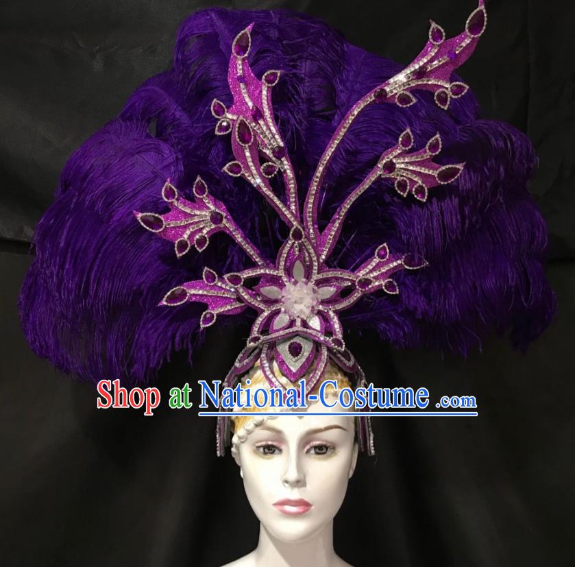 Top Halloween Samba Dance Purple Feather Royal Crown Brazilian Rio Carnival Deluxe Hair Accessories for Women