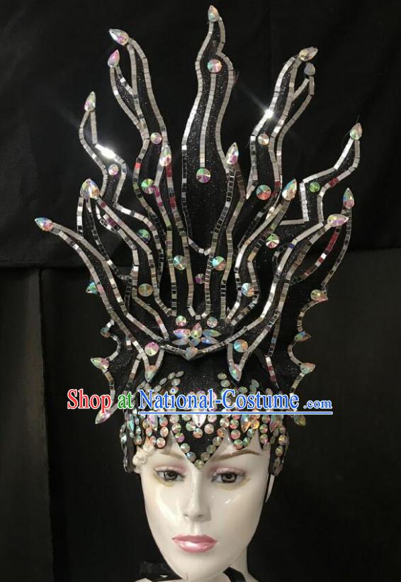 Top Halloween Samba Dance Black Royal Crown Brazilian Rio Carnival Deluxe Hair Accessories for Women