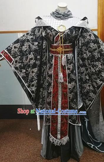 Traditional Chinese Cosplay Knight Black Clothing Ancient Swordsman Costume for Men