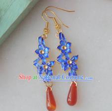 Traditional Chinese Hanfu Blueing Flowers Earrings Ancient Princess Ear Jewelry Accessories for Women