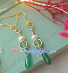 Traditional Chinese Hanfu Green Grass Earrings Ancient Princess Ear Jewelry Accessories for Women