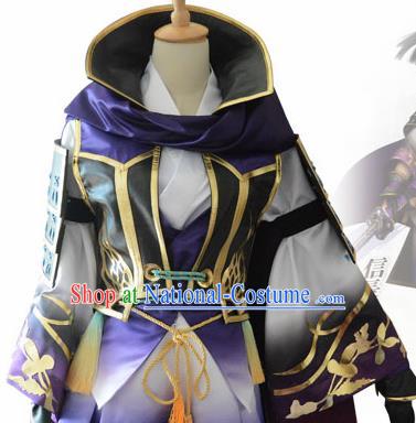 Traditional Japanese Cosplay Samurai Purple Clothing Ancient Swordsman Costume for Men