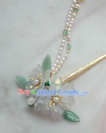 Traditional Chinese Classical White Flowers Tassel Hairpins Ancient Princess Hanfu Hair Accessories for Women