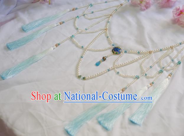 Traditional Chinese Hanfu Blue Tassel Belts Ancient Princess Waist Accessories for Women