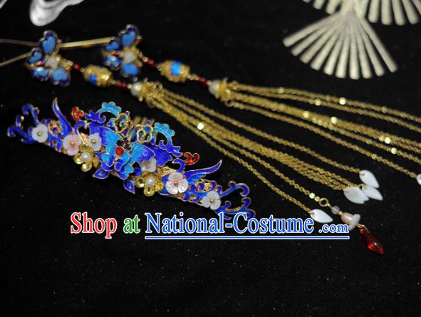 Traditional Chinese Classical Cloisonne Butterfly Hair Comb Hairpins Ancient Princess Hanfu Hair Accessories for Women