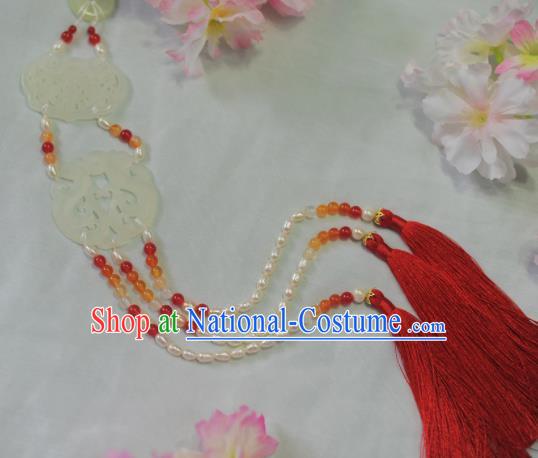 Traditional Chinese Hanfu Jade Pendant Ancient Princess Red Tassel Waist Accessories for Women