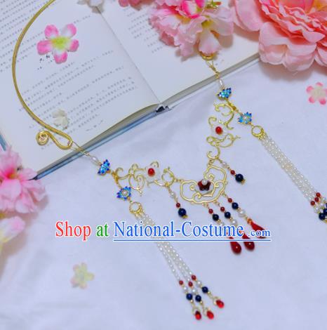 Traditional Chinese Hanfu Cloisonne Lotus Necklace Ancient Princess Tassel Necklet Accessories for Women