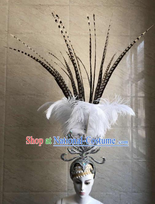 Top Halloween Deluxe White Feather Hat Brazilian Carnival Samba Dance Hair Accessories for Women