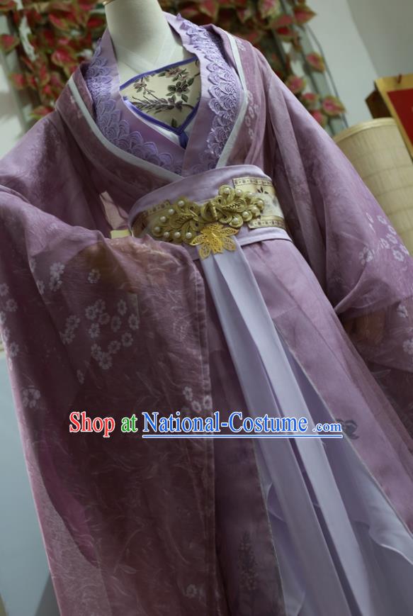 Traditional Chinese Cosplay Female Swordsman Purple Dress Ancient Princess Costume for Women