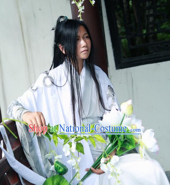 Traditional Chinese Cosplay Swordsman White Clothing Ancient Nobility Childe Costume for Men