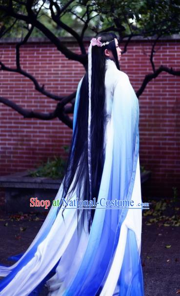 Traditional Chinese Cosplay Female Swordsman Blue Dress Ancient Princess Costume for Women