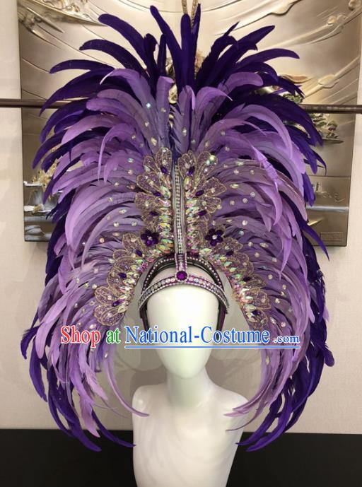 Top Halloween Deluxe Purple Feather Hat Brazilian Carnival Samba Dance Hair Accessories for Women