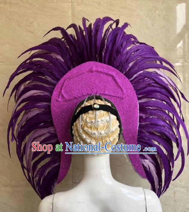 Top Halloween Rio Carnival Deluxe Purple Feather Hat Brazilian Samba Dance Hair Accessories for Women