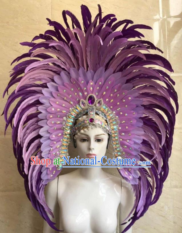 Top Halloween Rio Carnival Deluxe Purple Feather Hat Brazilian Samba Dance Hair Accessories for Women