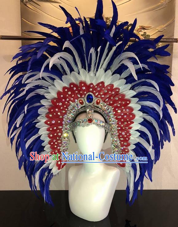 Top Halloween Rio Carnival Deluxe Royalblue Feather Hat Brazilian Samba Dance Hair Accessories for Women