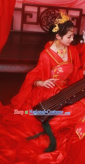 Traditional Chinese Cosplay Wedding Bride Red Dress Ancient Royal Princess Costume for Women