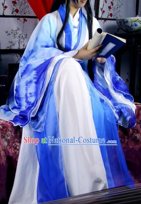 Traditional Chinese Cosplay Imperial Consort Blue Dress Ancient Female Swordsman Costume for Women