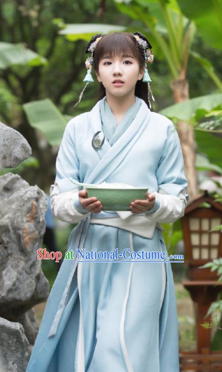 Ancient Chinese Song Dynasty Female Scholar Pei Jing Blue Hanfu Dress Drama Young Blood Nobility Lady Costumes for Women