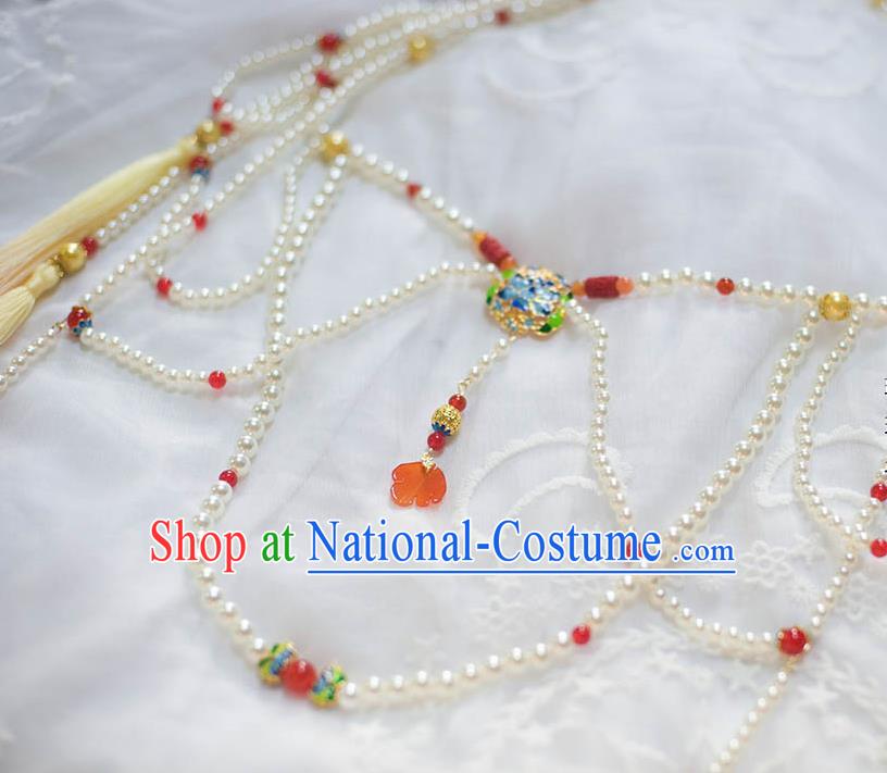 Traditional Chinese Hanfu Tang Dynasty Court Pearls Belt Ancient Princess Tassel Waist Accessories for Women