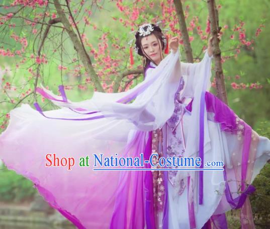 Chinese Tang Dynasty Female Swordsman Purple Dress Ancient Princess Peri Costume for Women