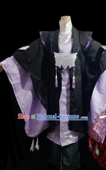 Traditional Chinese Cosplay Royal Highness Purple Clothing Ancient Swordsman Costume for Men