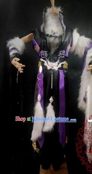 Traditional Chinese Cosplay Young Hero Purple Clothing Ancient Swordsman Costume for Men