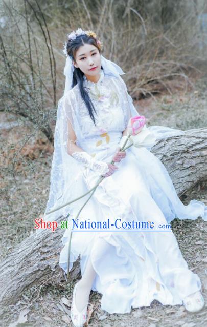 Chinese Cosplay Female Swordsman White Dress Ancient Princess Peri Costume for Women