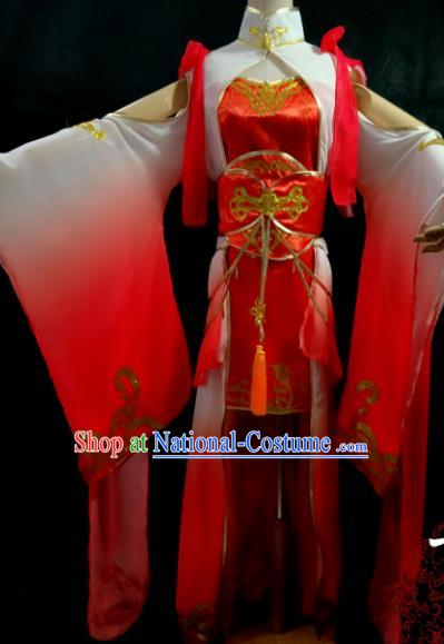 Chinese Cosplay Female Swordsman Red Dress Ancient Princess Peri Costume for Women