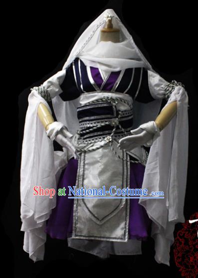 Chinese Cosplay Fairy Princess Purple Short Dress Ancient Female Swordsman Knight Costume for Women