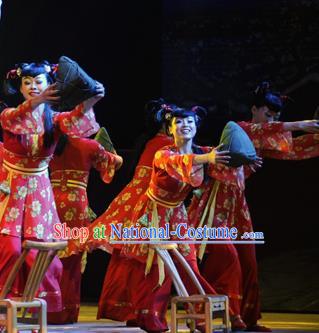 Chinese Drama Dragon Boat Festival Classical Dance Red Dress Stage Performance Costume and Headpiece for Women