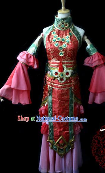 Chinese Cosplay Game Fairy Princess Red Dress Ancient Female Swordsman Knight Costume for Women