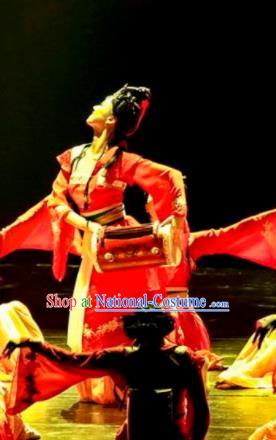 Chinese Drama Dragon Boat Festival Classical Dance Red Dress Stage Performance Costume and Headpiece for Women