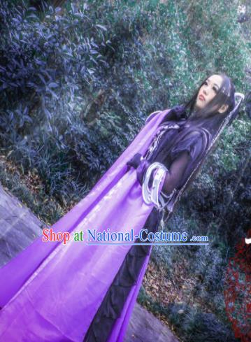 Chinese Cosplay Princess Deep Purple Dress Ancient Female Swordsman Knight Costume for Women