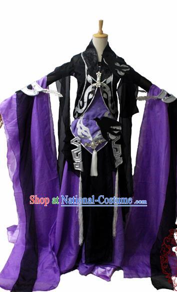 Chinese Cosplay Princess Deep Purple Dress Ancient Female Swordsman Knight Costume for Women