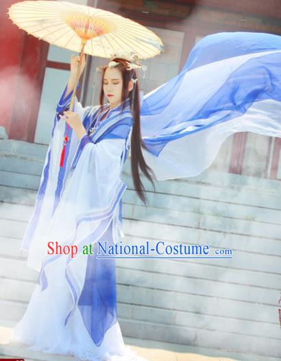 Chinese Cosplay Imperial Consort Blue Dress Ancient Female Swordsman Knight Costume for Women