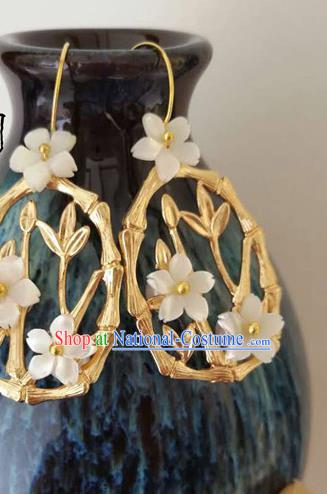 Traditional Chinese Hanfu Golden Bamboo Earrings Classical Ear Accessories for Women