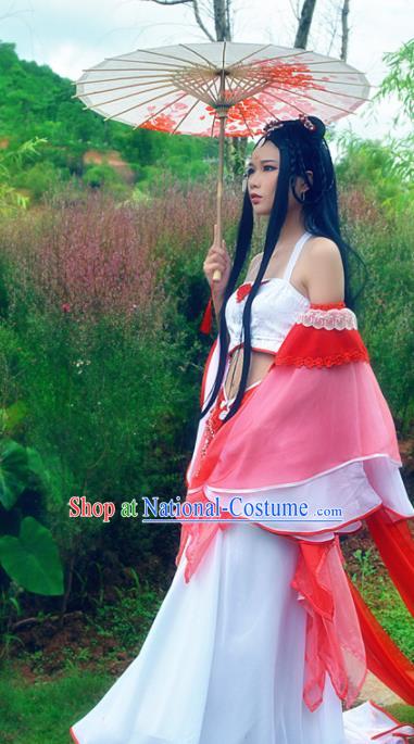 Chinese Cosplay Goddess Fairy Princess Red Dress Ancient Female Swordsman Knight Costume for Women