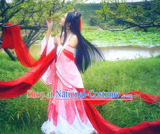 Chinese Cosplay Goddess Fairy Princess Red Dress Ancient Female Swordsman Knight Costume for Women