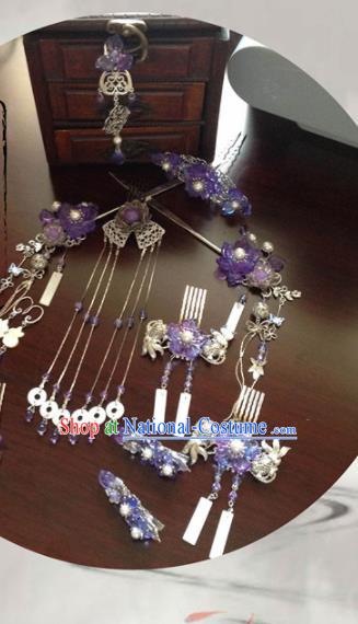 Traditional Chinese Classical Hairpins Purple Plum Hair Combs Ancient Princess Hanfu Hair Accessories for Women