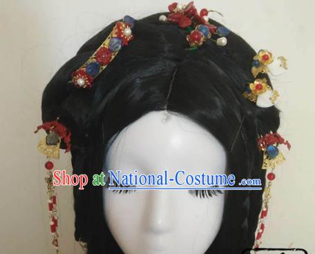 Traditional Chinese Classical Red Flowers Hairpins Hair Combs Ancient Princess Hanfu Hair Accessories for Women