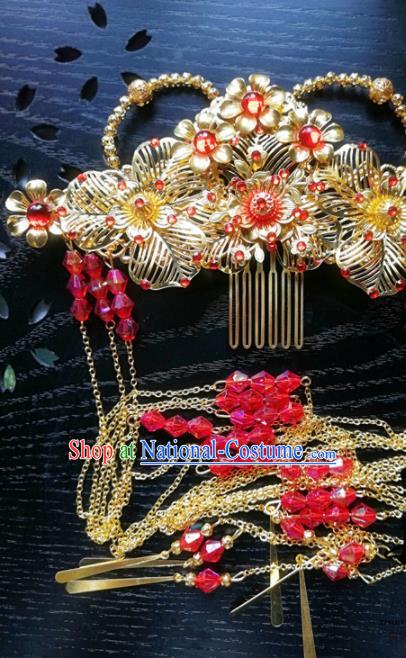 Traditional Chinese Classical Golden Phoenix Coronet Hairpins Ancient Princess Hanfu Hair Accessories for Women