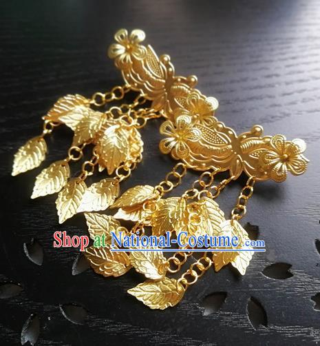 Traditional Chinese Classical Golden Leaf Tassel Hair Claw Hairpins Ancient Princess Hanfu Hair Accessories for Women