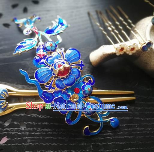 Traditional Chinese Classical Cloisonne Hair Crown Hairpins Ancient Princess Hanfu Hair Accessories for Women