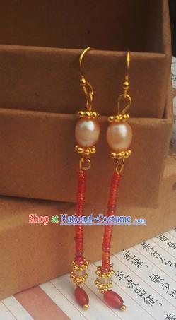 Traditional Chinese Hanfu Red Beads Tassel Earrings Classical Ear Accessories for Women