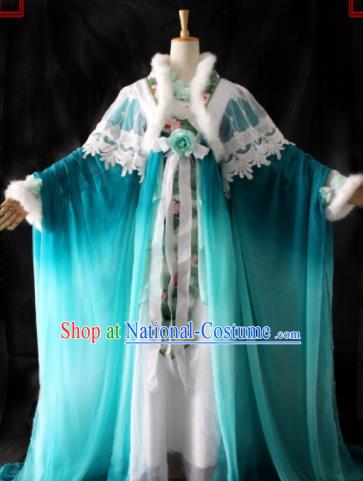 Chinese Cosplay Imperial Consort Lake Blue Dress Ancient Female Swordsman Knight Costume for Women