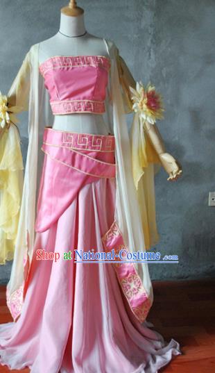 Chinese Cosplay Goddess Princess Pink Dress Ancient Female Swordsman Knight Costume for Women