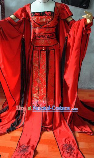 Chinese Cosplay Goddess Princess Wedding Red Dress Ancient Female Swordsman Knight Costume for Women